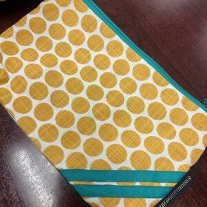 Yellow Dot Canvas Wristlet Clutch with Teal Trim